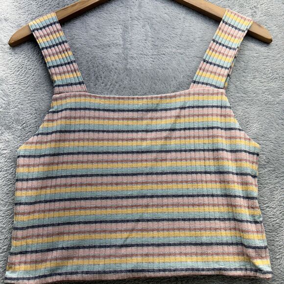 Tops - Y2K American Eagle Tank Top L Milkmaid Dainty Ribbed Striped Square Neck Cropped